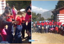 खानियबास १ को टासी आ.वि.का विद्यार्थीहरुलाई न्यानो कपडा र शैक्षिक सामग्री वितरण